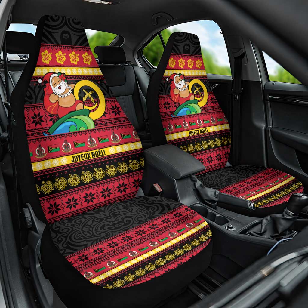 Vanuatu Christmas Car Seat Cover Joyeux Noel Surfing Santa With Boar Tusk - Polynesian Pride