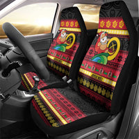 Vanuatu Christmas Car Seat Cover Joyeux Noel Surfing Santa With Boar Tusk - Polynesian Pride
