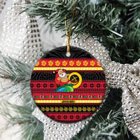 Vanuatu Christmas Ceramic Ornament Joyeux Noel Surfing Santa With Boar Tusk - Polynesian Pride