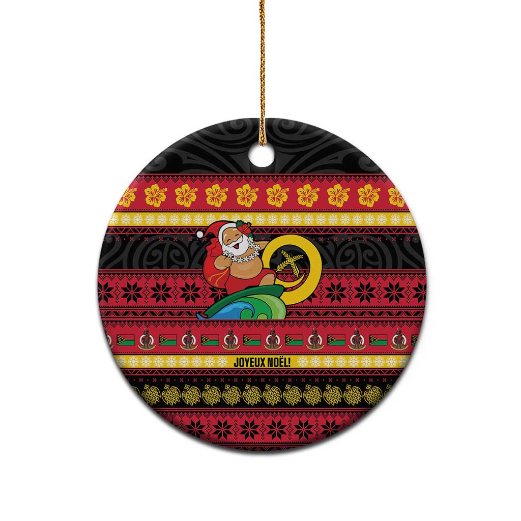 Vanuatu Christmas Ceramic Ornament Joyeux Noel Surfing Santa With Boar Tusk - Polynesian Pride