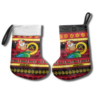 Vanuatu Christmas Stocking Joyeux Noel Surfing Santa With Boar Tusk - Polynesian Pride