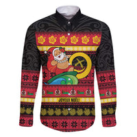 Vanuatu Christmas Family Matching Long Sleeve Bodycon Dress and Hawaiian Shirt Joyeux Noel Surfing Santa With Boar Tusk - Polynesian Pride