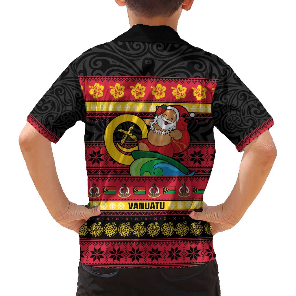 Vanuatu Christmas Family Matching Puletasi and Hawaiian Shirt Joyeux Noel Surfing Santa With Boar Tusk - Polynesian Pride
