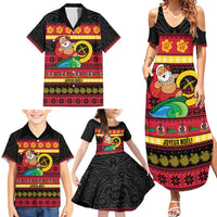 Vanuatu Christmas Family Matching Summer Maxi Dress and Hawaiian Shirt Joyeux Noel Surfing Santa With Boar Tusk - Polynesian Pride