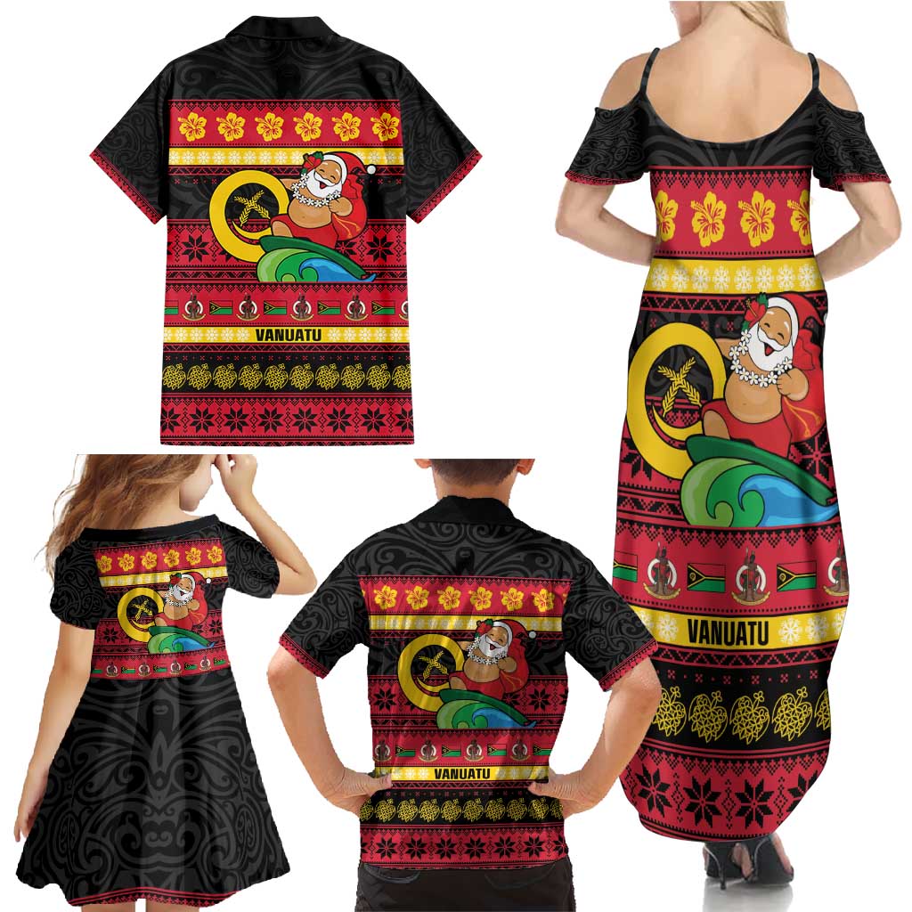 Vanuatu Christmas Family Matching Summer Maxi Dress and Hawaiian Shirt Joyeux Noel Surfing Santa With Boar Tusk - Polynesian Pride