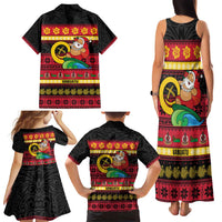 Vanuatu Christmas Family Matching Tank Maxi Dress and Hawaiian Shirt Joyeux Noel Surfing Santa With Boar Tusk - Polynesian Pride