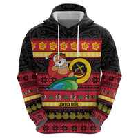 Vanuatu Christmas Hoodie Joyeux Noel Surfing Santa With Boar Tusk - Polynesian Pride