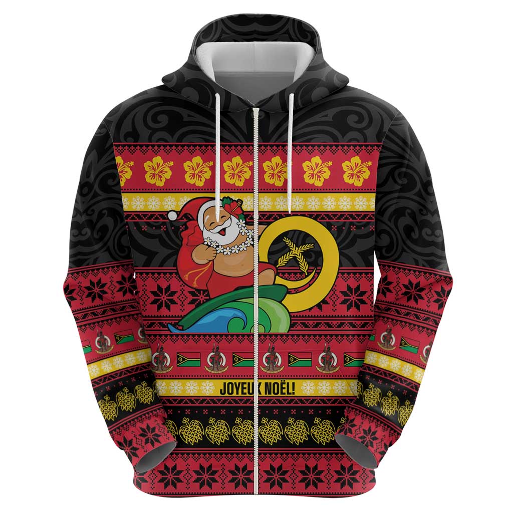 Vanuatu Christmas Hoodie Joyeux Noel Surfing Santa With Boar Tusk - Polynesian Pride