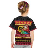 Vanuatu Christmas Kid T Shirt Joyeux Noel Surfing Santa With Boar Tusk - Polynesian Pride