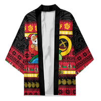 Vanuatu Christmas Kimono Joyeux Noel Surfing Santa With Boar Tusk - Polynesian Pride
