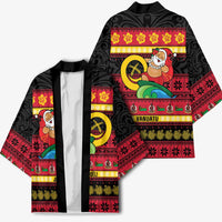Vanuatu Christmas Kimono Joyeux Noel Surfing Santa With Boar Tusk - Polynesian Pride