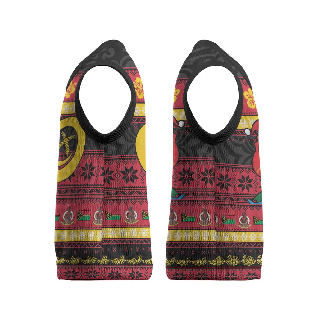 Vanuatu Christmas Knitted V-Neck Vest Joyeux Noel Surfing Santa With Boar Tusk - Polynesian Pride