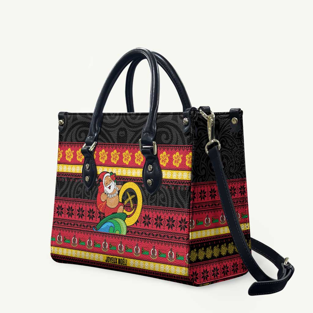 Vanuatu Christmas Leather Bag Joyeux Noel Surfing Santa With Boar Tusk - Polynesian Pride