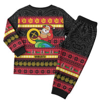 Vanuatu Christmas Pajama Set Joyeux Noel Surfing Santa With Boar Tusk - Polynesian Pride