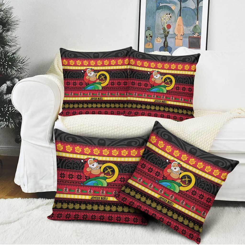 Vanuatu Christmas Pillow Cover Joyeux Noel Surfing Santa With Boar Tusk - Polynesian Pride