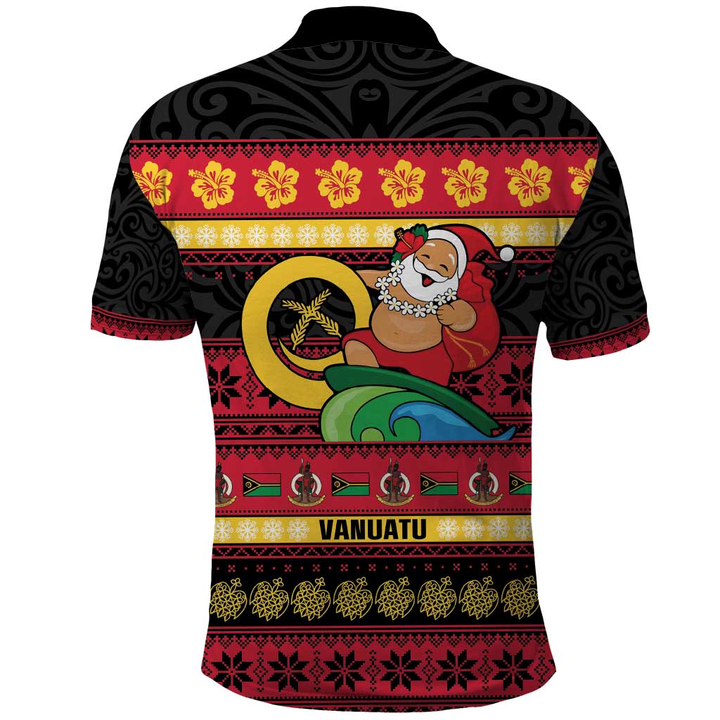 Vanuatu Christmas Polo Shirt Joyeux Noel Surfing Santa With Boar Tusk - Polynesian Pride