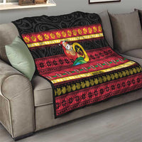 Vanuatu Christmas Quilt Joyeux Noel Surfing Santa With Boar Tusk - Polynesian Pride