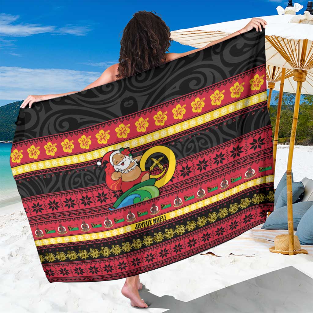 Vanuatu Christmas Sarong Joyeux Noel Surfing Santa With Boar Tusk - Polynesian Pride