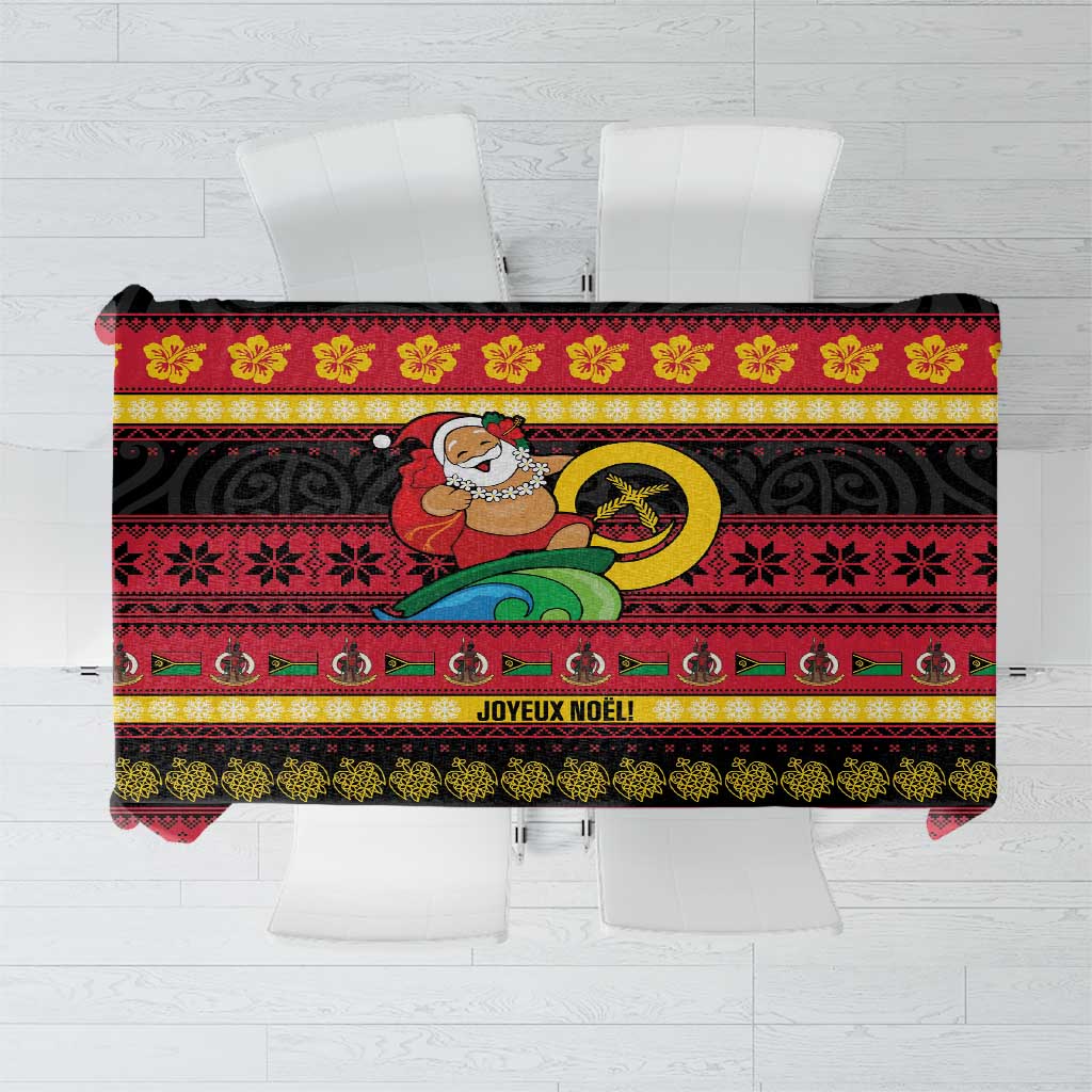 Vanuatu Christmas Tablecloth Joyeux Noel Surfing Santa With Boar Tusk - Polynesian Pride