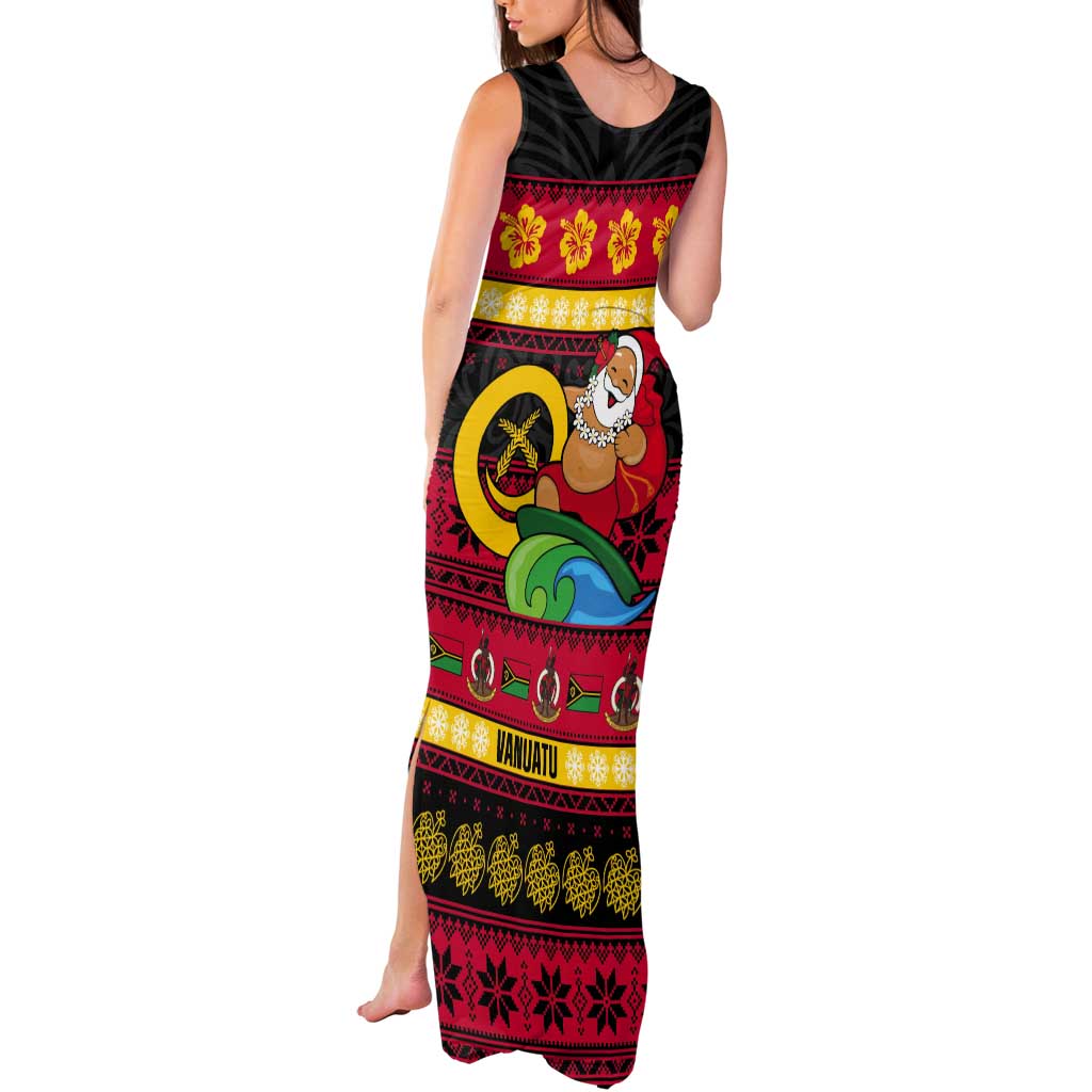 Vanuatu Christmas Tank Maxi Dress Joyeux Noel Surfing Santa With Boar Tusk - Polynesian Pride