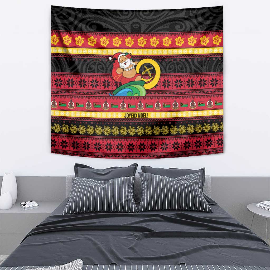 Vanuatu Christmas Tapestry Joyeux Noel Surfing Santa With Boar Tusk LT14 - Polynesian Pride