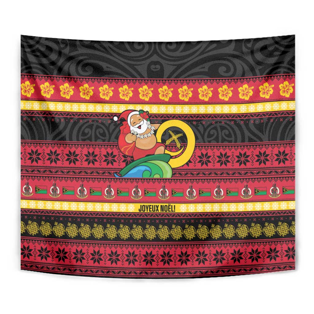 Vanuatu Christmas Tapestry Joyeux Noel Surfing Santa With Boar Tusk LT14 - Polynesian Pride
