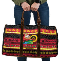 Vanuatu Christmas Travel Bag Joyeux Noel Surfing Santa With Boar Tusk - Polynesian Pride