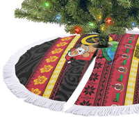 Vanuatu Christmas Tree Skirt Joyeux Noel Surfing Santa With Boar Tusk - Polynesian Pride