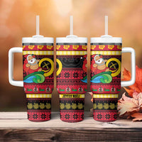 Vanuatu Christmas Tumbler With Handle Joyeux Noel Surfing Santa With Boar Tusk - Polynesian Pride