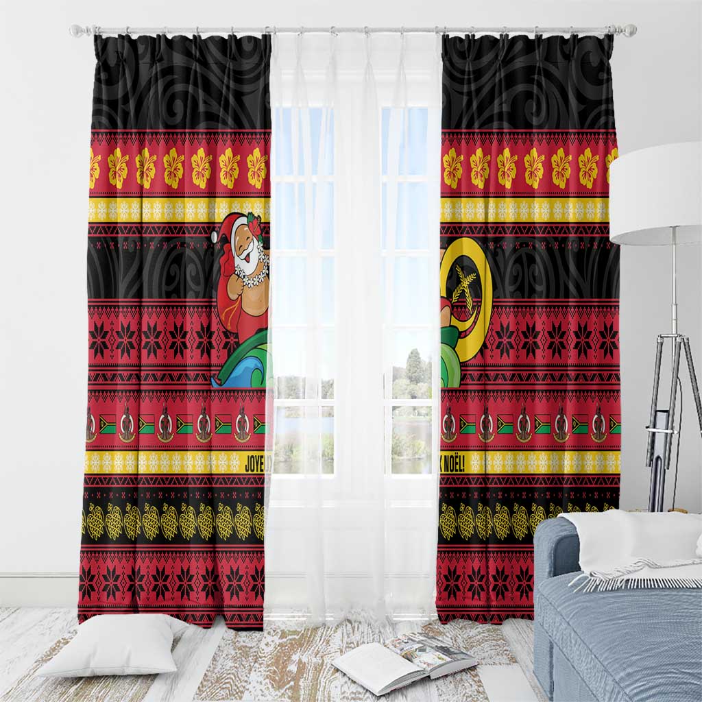 Vanuatu Christmas Window Curtain Joyeux Noel Surfing Santa With Boar Tusk - Polynesian Pride