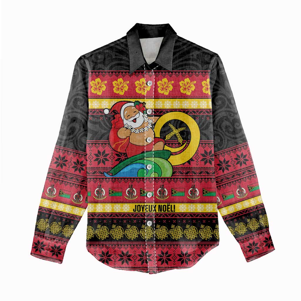 Vanuatu Christmas Women Casual Shirt Joyeux Noel Surfing Santa With Boar Tusk - Polynesian Pride