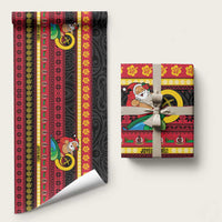 Vanuatu Christmas Wrapping Paper Joyeux Noel Surfing Santa With Boar Tusk - Polynesian Pride