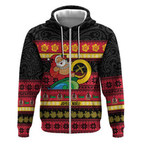 Vanuatu Christmas Zip Hoodie Joyeux Noel Surfing Santa With Boar Tusk - Polynesian Pride