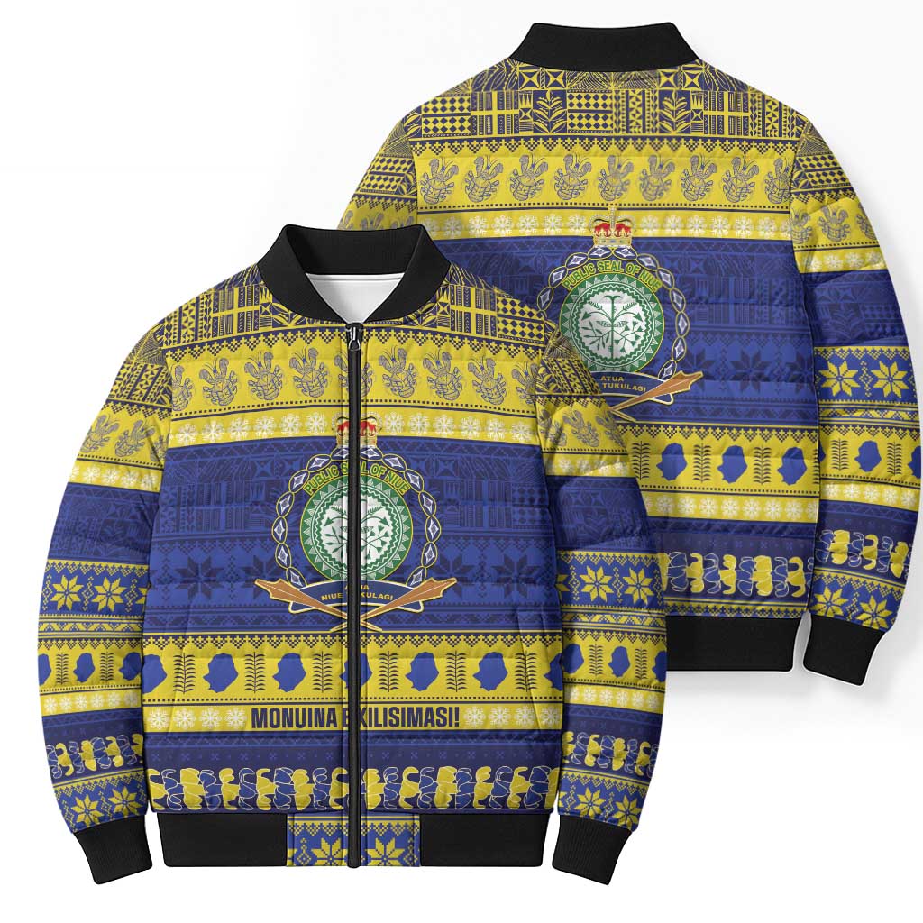 Niue Christmas Bomber Puffer Jacket Monuina e Kilisimasi Hiapo Motifs LT14 - Polynesian Pride