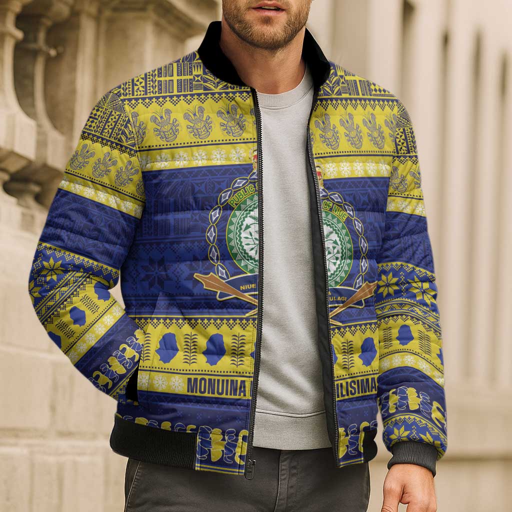 Niue Christmas Bomber Puffer Jacket Monuina e Kilisimasi Hiapo Motifs LT14 - Polynesian Pride
