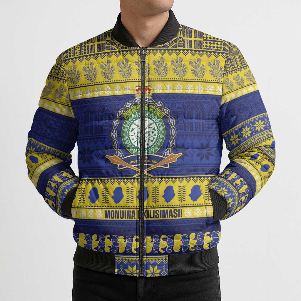 Niue Christmas Bomber Puffer Jacket Monuina e Kilisimasi Hiapo Motifs LT14 - Polynesian Pride