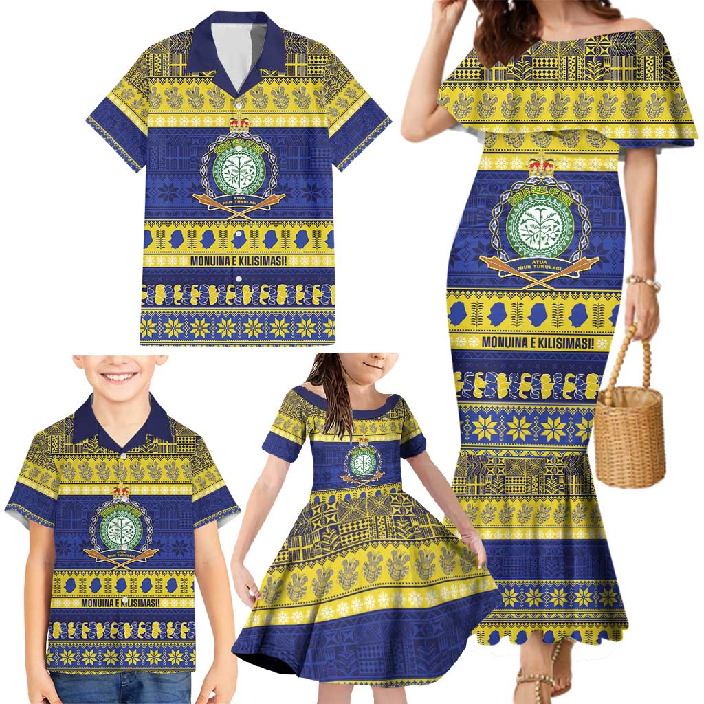Niue Christmas Family Matching Mermaid Dress and Hawaiian Shirt Monuina e Kilisimasi Hiapo Motifs - Polynesian Pride