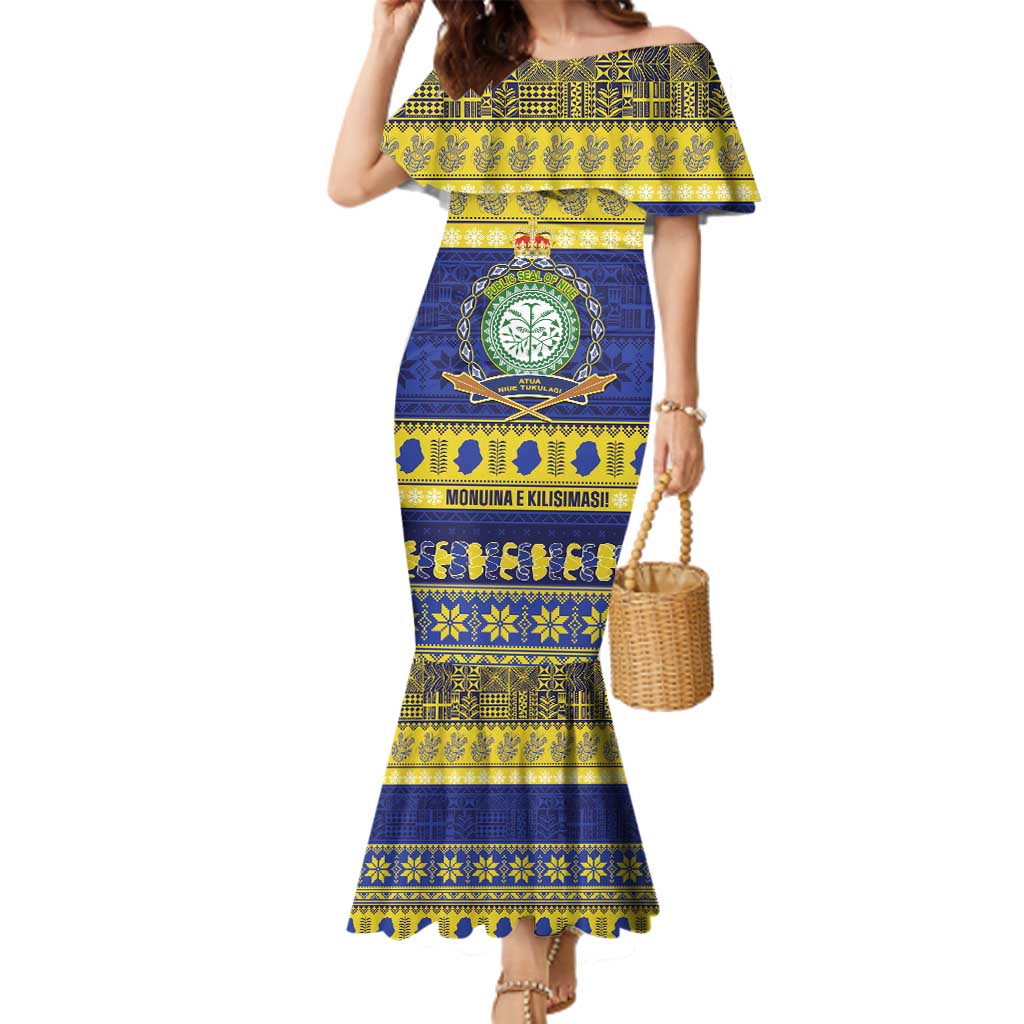 Niue Christmas Family Matching Mermaid Dress and Hawaiian Shirt Monuina e Kilisimasi Hiapo Motifs - Polynesian Pride