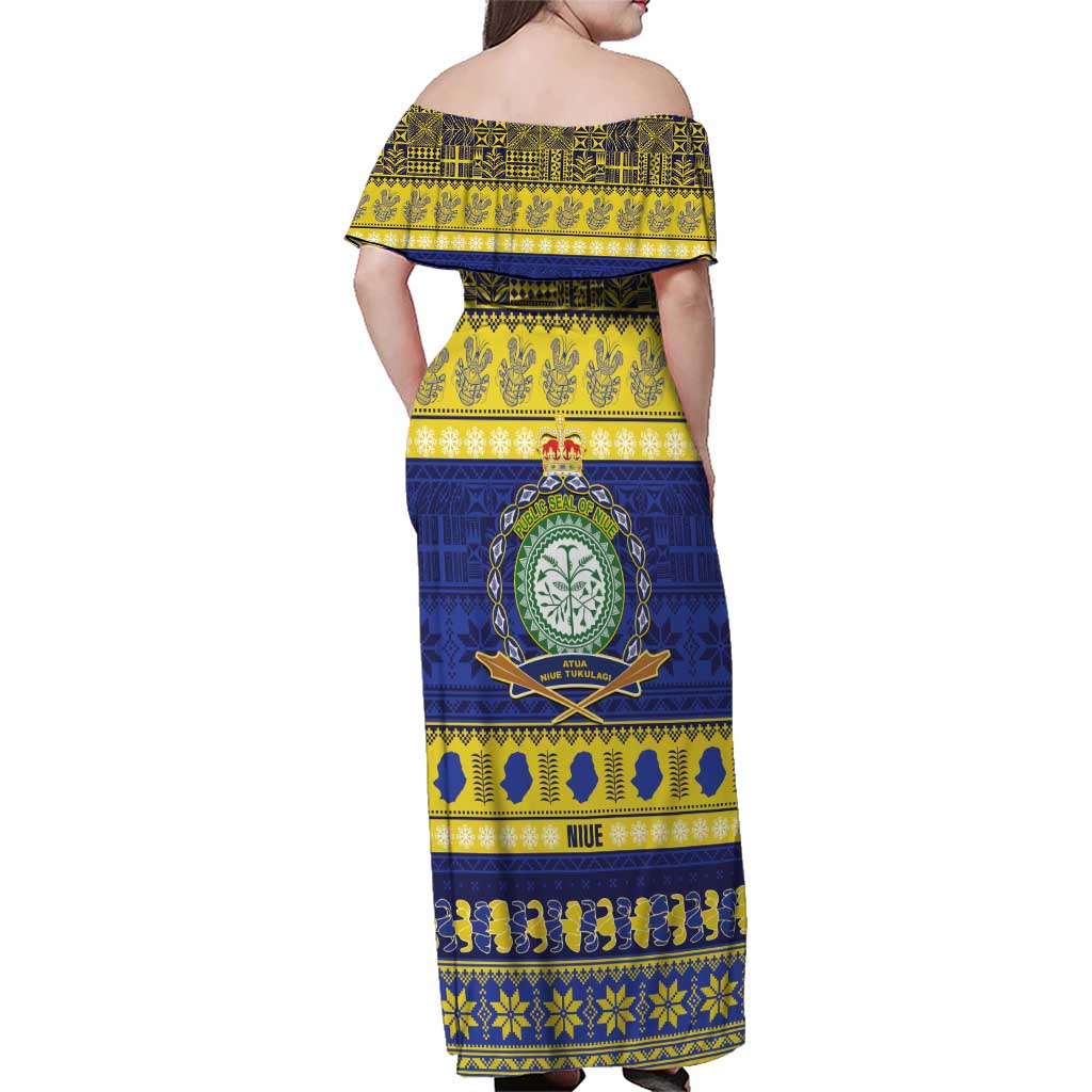 Niue Christmas Family Matching Off Shoulder Maxi Dress and Hawaiian Shirt Monuina e Kilisimasi Hiapo Motifs - Polynesian Pride