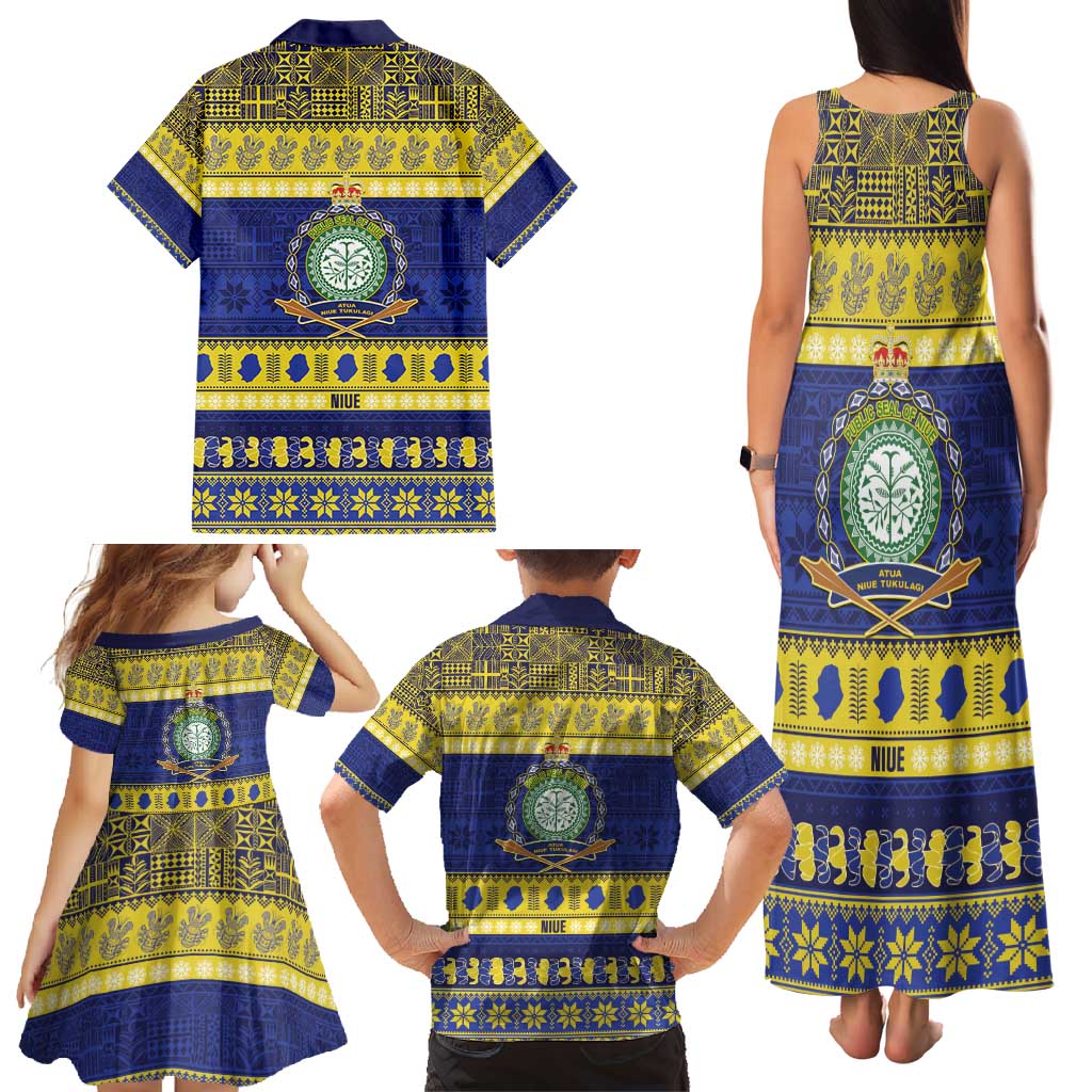 Niue Christmas Family Matching Tank Maxi Dress and Hawaiian Shirt Monuina e Kilisimasi Hiapo Motifs - Polynesian Pride