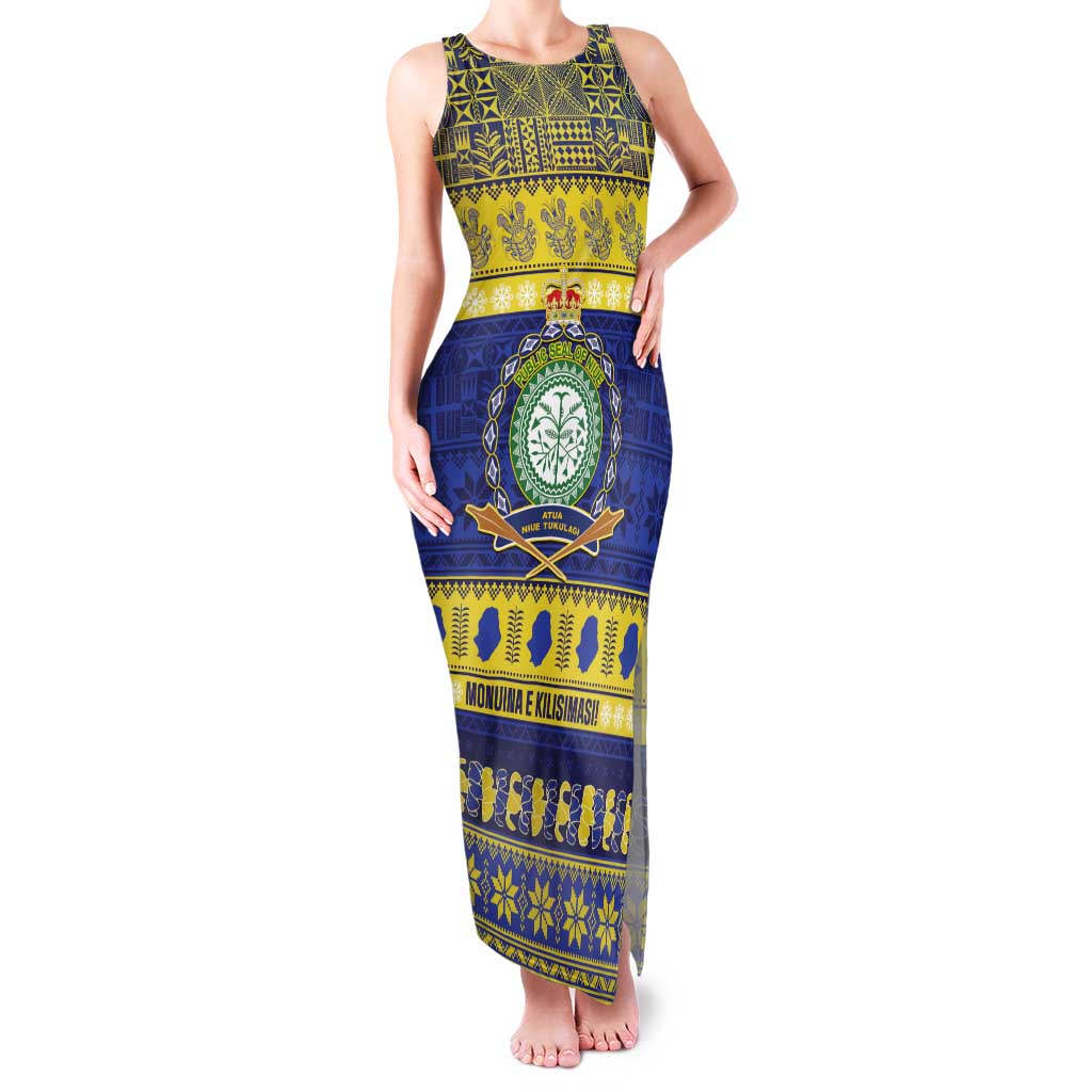 Niue Christmas Family Matching Tank Maxi Dress and Hawaiian Shirt Monuina e Kilisimasi Hiapo Motifs - Polynesian Pride