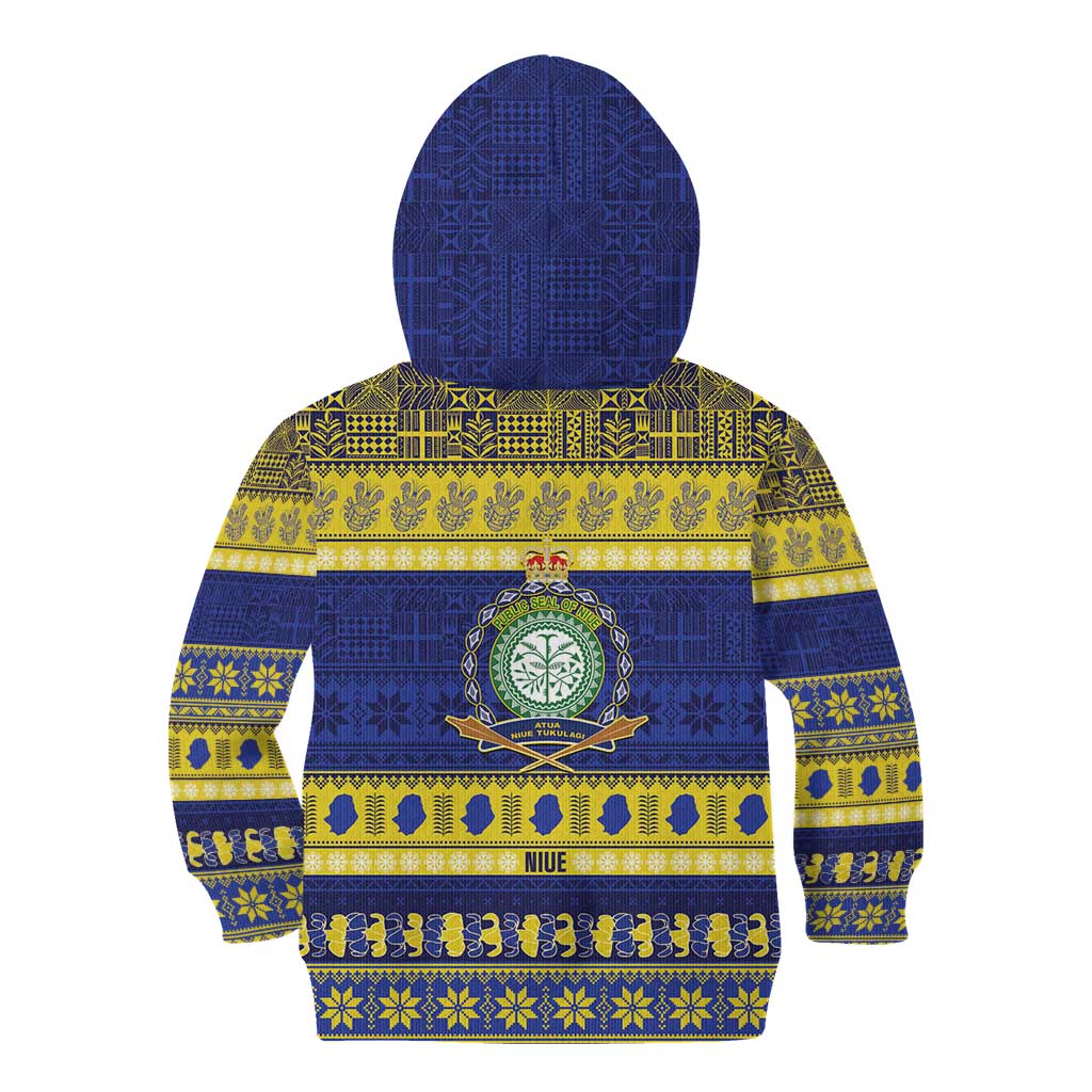 Niue Christmas Kid Hoodie Monuina e Kilisimasi Hiapo Motifs - Polynesian Pride