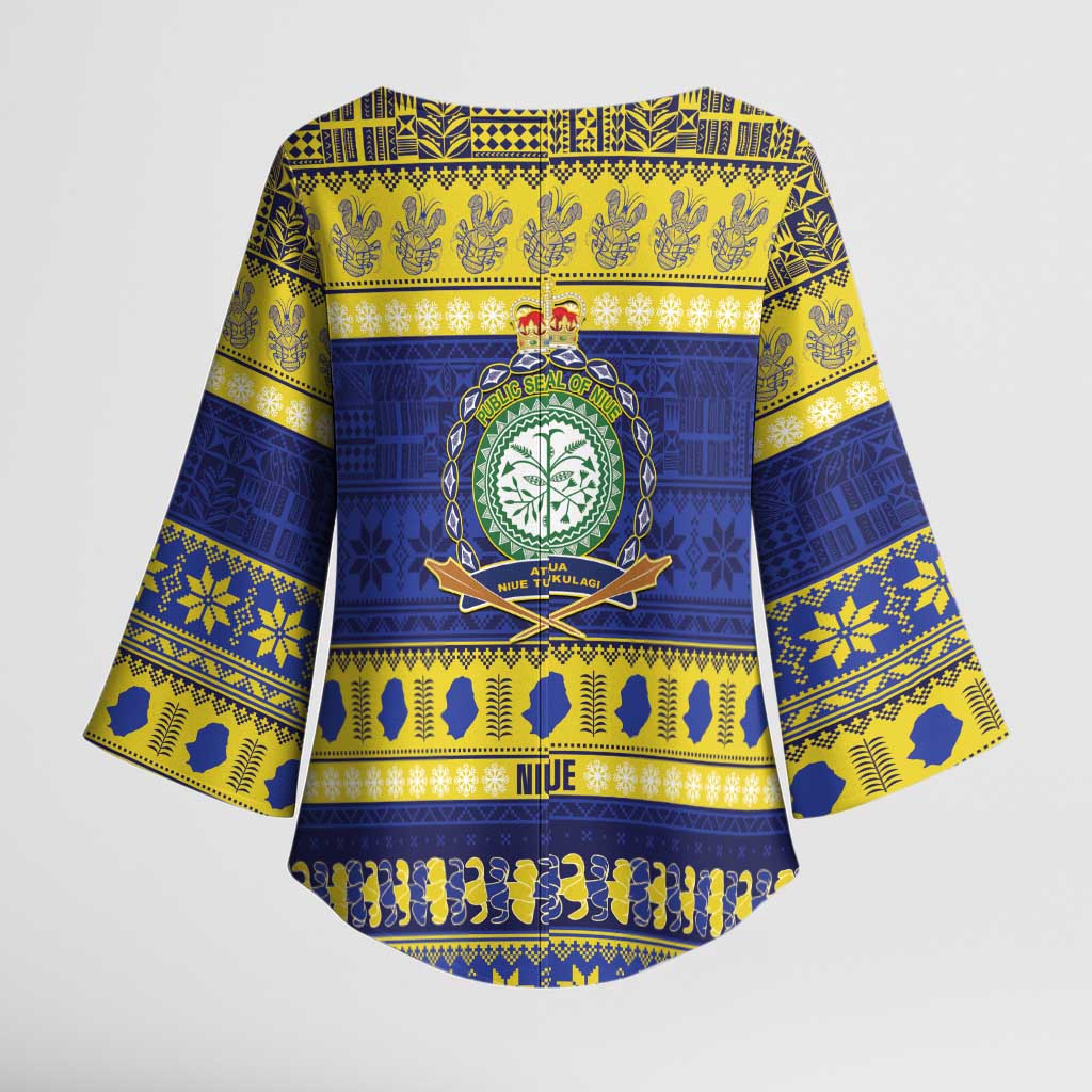 Niue Christmas Kimono Sleeve Blouse Monuina e Kilisimasi Hiapo Motifs - Polynesian Pride