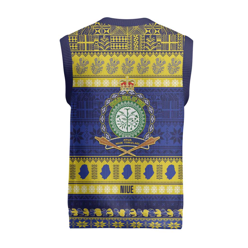 Niue Christmas Knitted V-Neck Vest Monuina e Kilisimasi Hiapo Motifs - Polynesian Pride