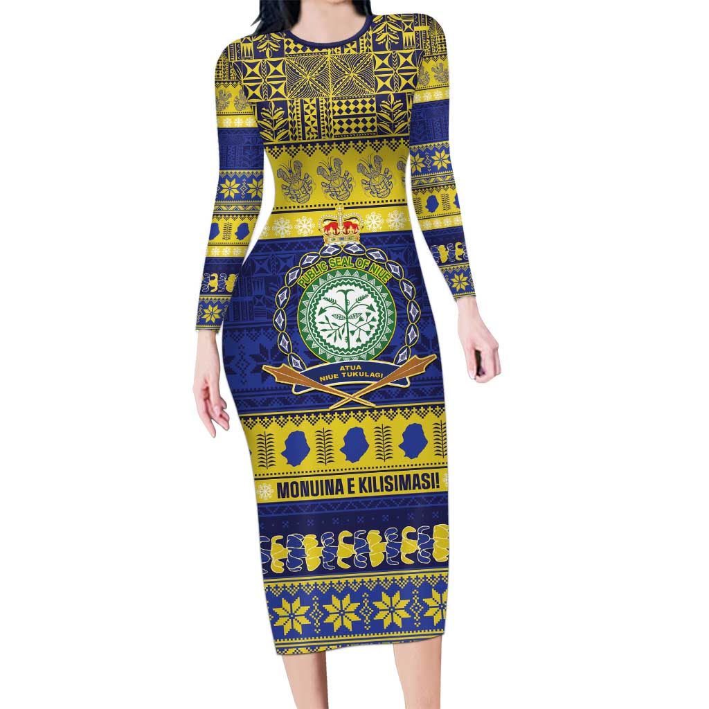 Niue Christmas Long Sleeve Bodycon Dress Monuina e Kilisimasi Hiapo Motifs - Polynesian Pride