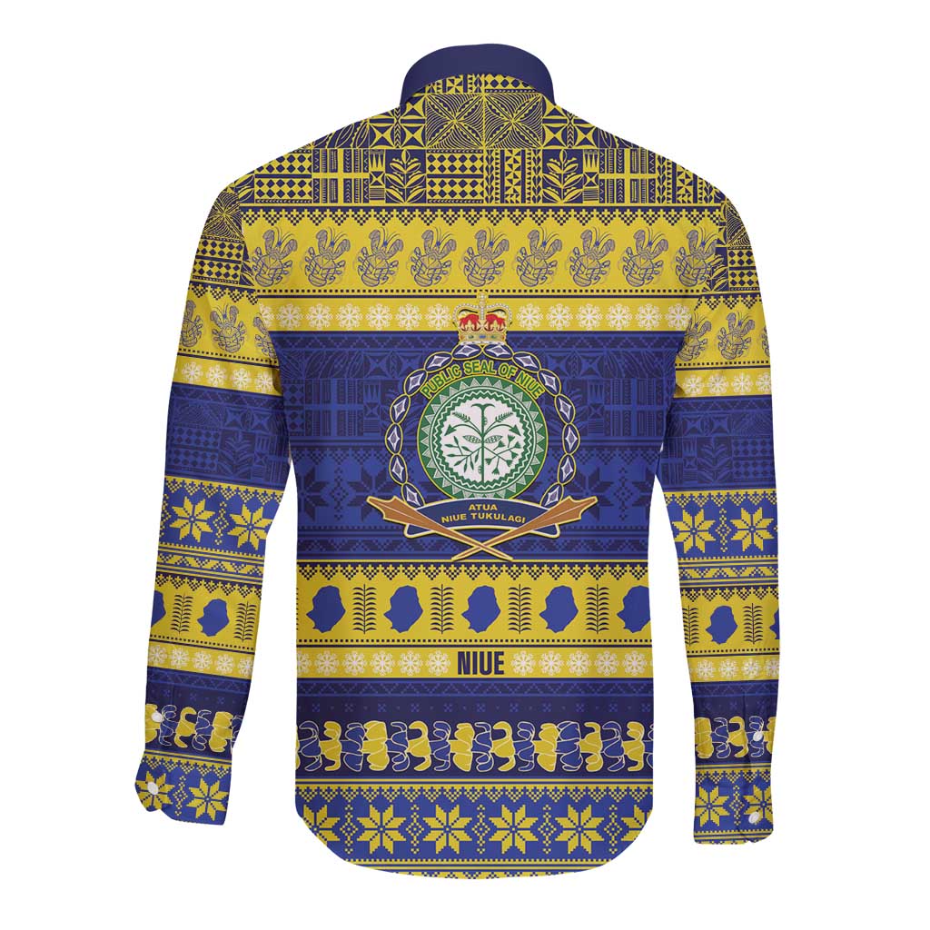 Niue Christmas Long Sleeve Button Shirt Monuina e Kilisimasi Hiapo Motifs LT14 - Polynesian Pride