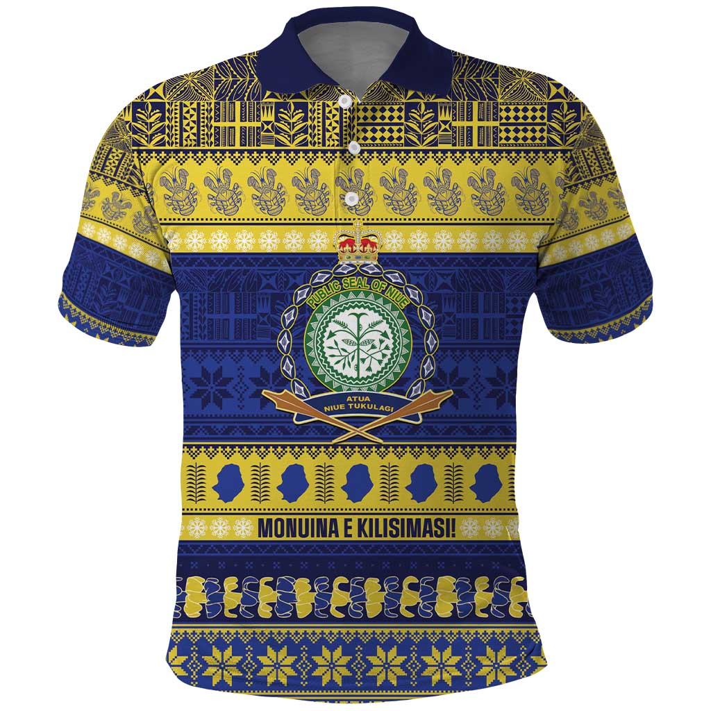 Niue Christmas Polo Shirt Monuina e Kilisimasi Hiapo Motifs - Polynesian Pride