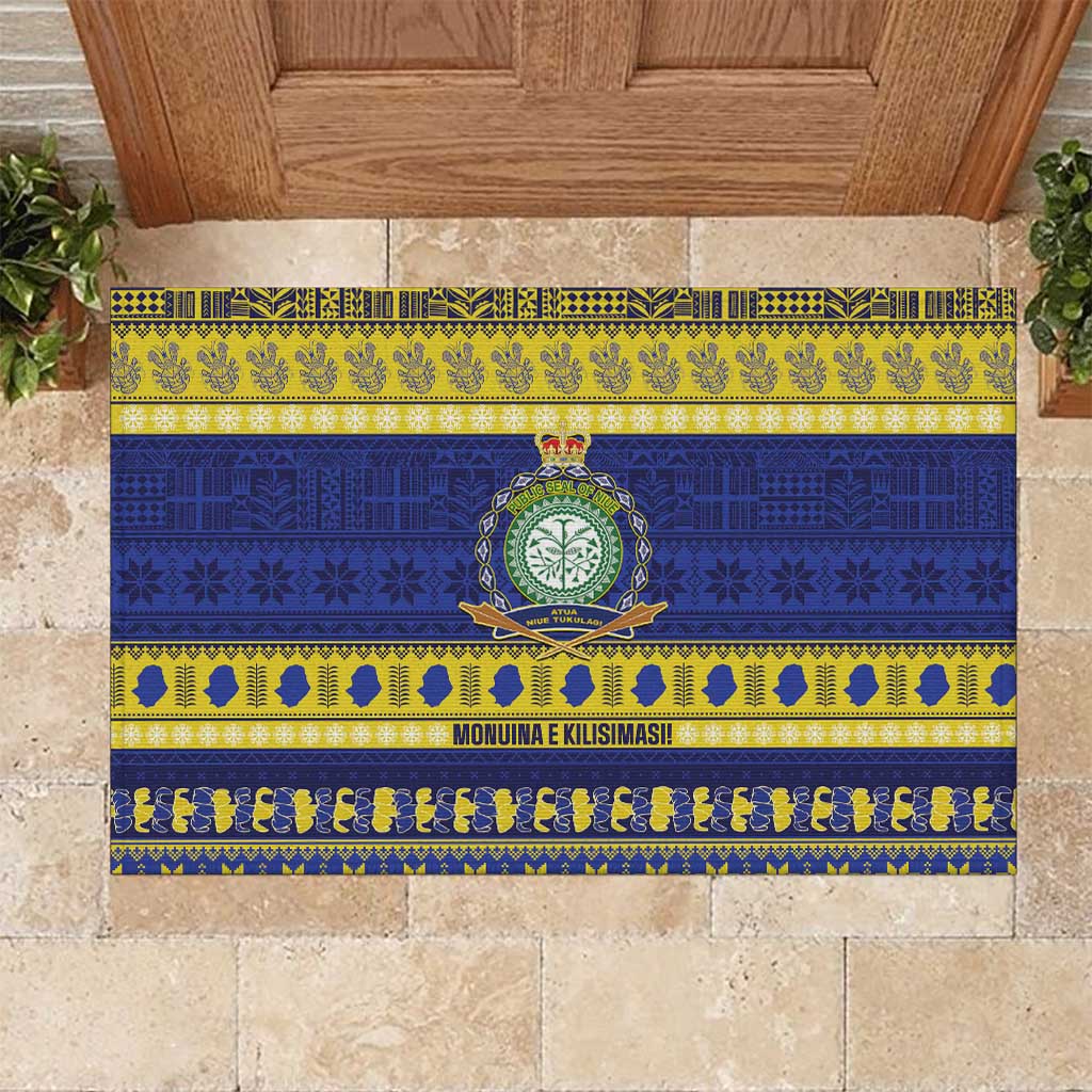 Niue Christmas Rubber Doormat Monuina e Kilisimasi Hiapo Motifs LT14 Blue - Polynesian Pride