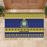 Niue Christmas Rubber Doormat Monuina e Kilisimasi Hiapo Motifs LT14 Blue - Polynesian Pride