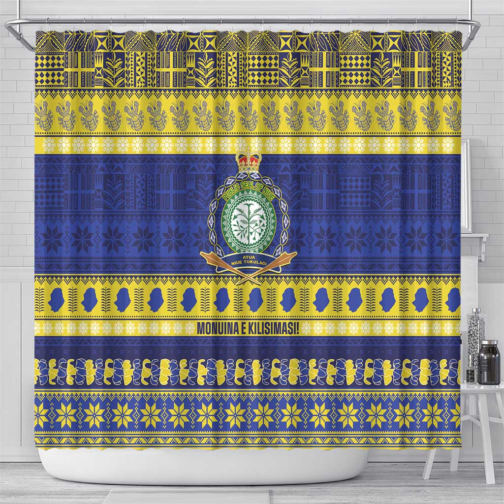 Niue Christmas Shower Curtain Monuina e Kilisimasi Hiapo Motifs - Polynesian Pride